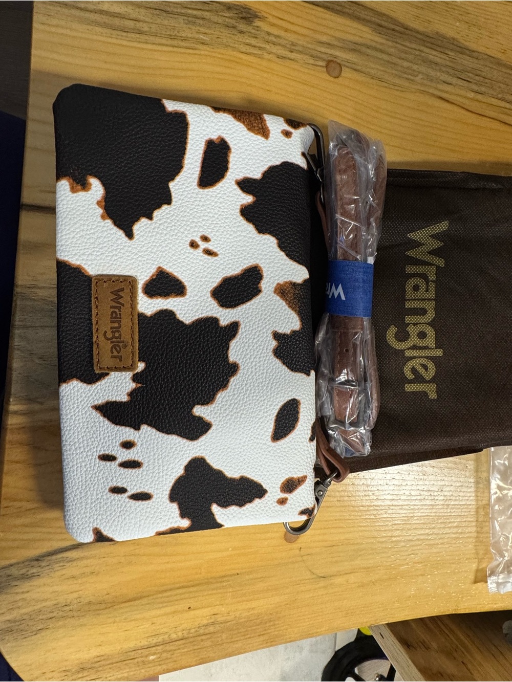 Wrangler Brown Cow Print Accent Wallet/ Crossbody